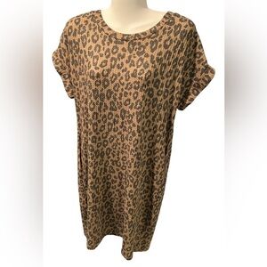 Iwollwnce Animal Print Waffle Short Sleeve Dress with Pockets Small